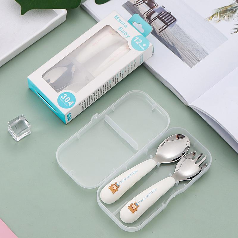 Baby Füttergeschirr Set Kinder Utensil Edelstahl Kleinkind Essgeschirr Besteck Cartoon Säuglingsnahrung Fütterlöffel Gabel