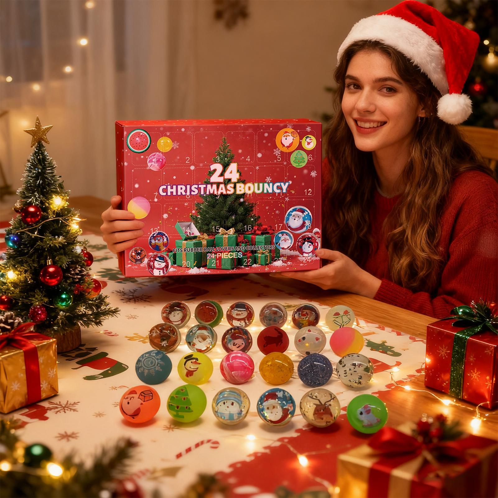 

2025 Christmas Advent Bouncy Balls Calendar 24 Days Ball Toys Holiday Countdown Calendar For Stress Relief Boys Girls Home 21x16x5cm
