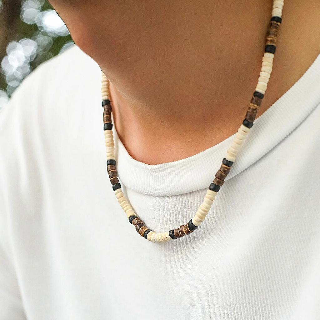 Mode Herren Sommer Strand Holzperlen Surfer Halskette Einfach Geometrisch Tribal Ethnisch Handgefertigt Kette Steampunk Herren Schmuck Geschenk