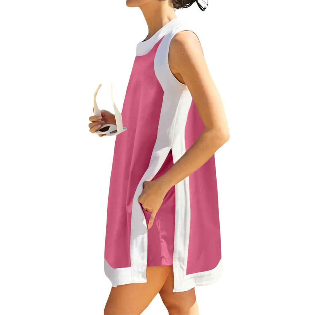 Women's Fashion Loose Sleeveless Short Skirt With Pockets And Shorts Two-Piece Set