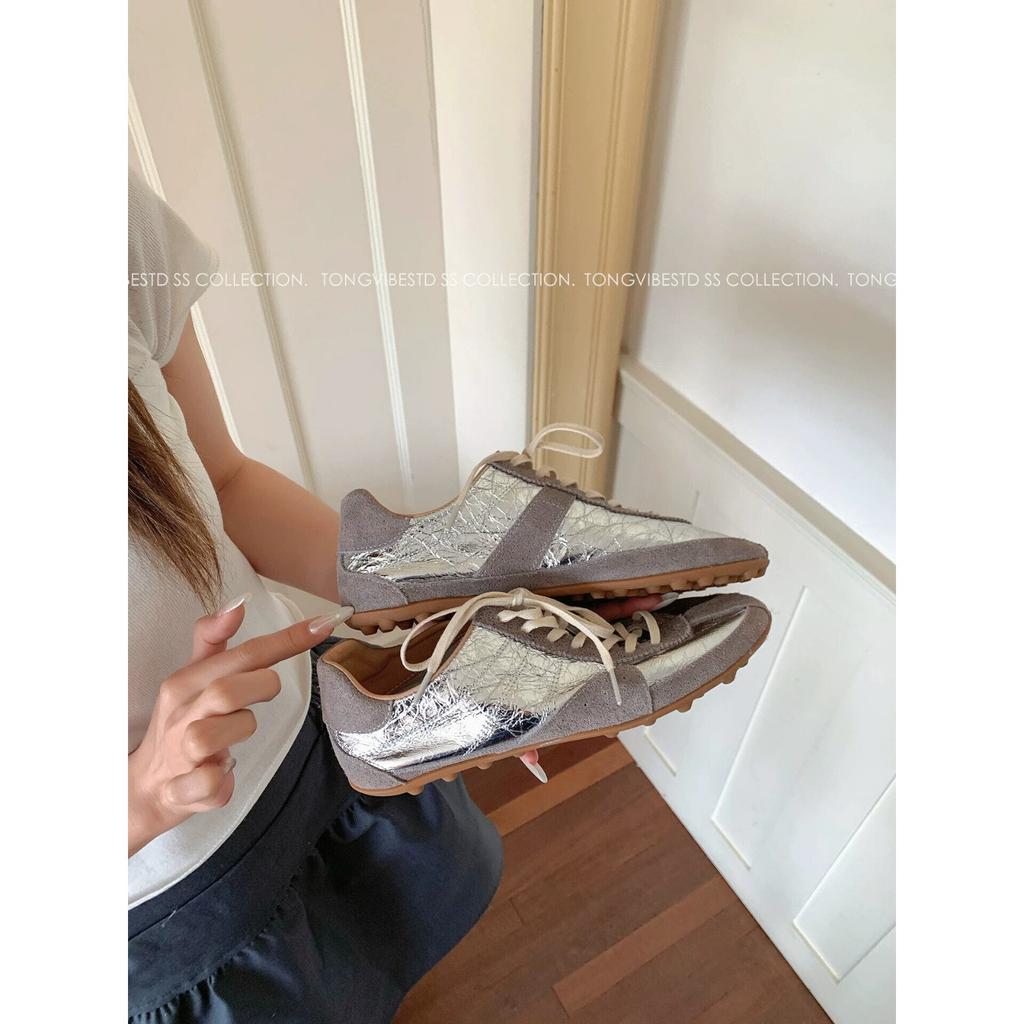 Retro Silver German Training Shoes Women's Thin Soles Spring and Summer New Versatile Lightweight Soft Flat Bottom Forrest Gump Casual Shoes Women