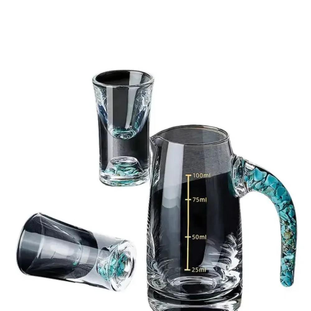 1 pot, 6 cups of turquoise Baijiu cup set, luxury one cup, small wine cup, crystal glass wine dispenser, strong wine cup