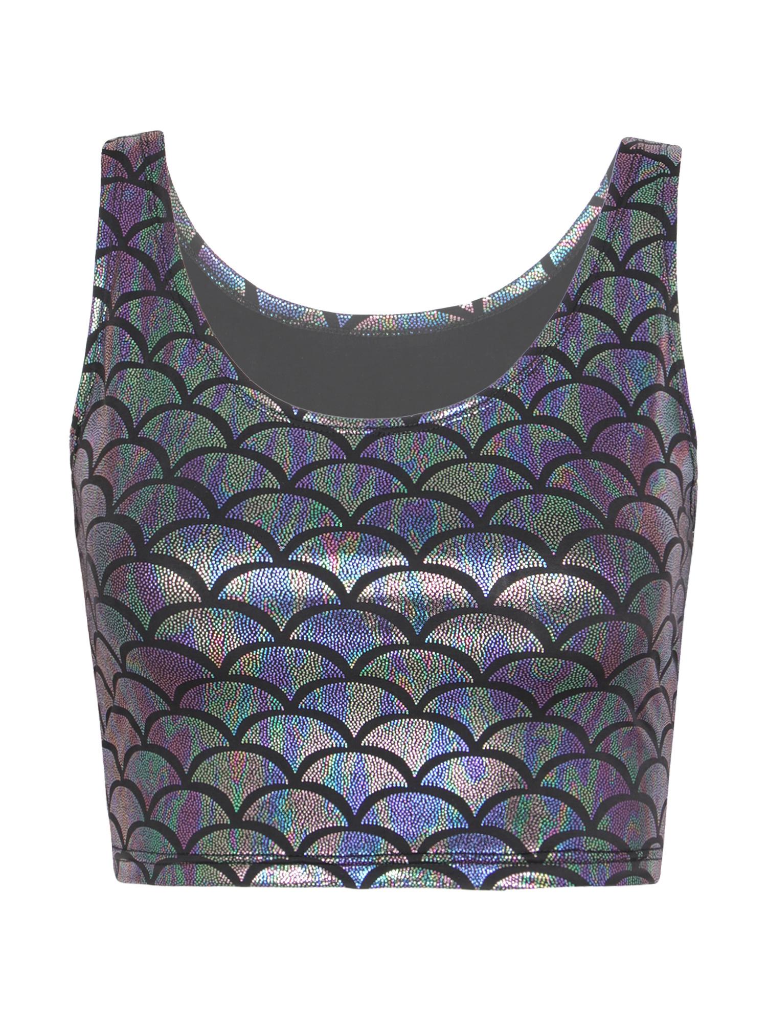 

Жіночий рейв-фестиваль Блискуча безрукавка у масштабі русалки. Спортивний укорочений топ One Size сірий колір