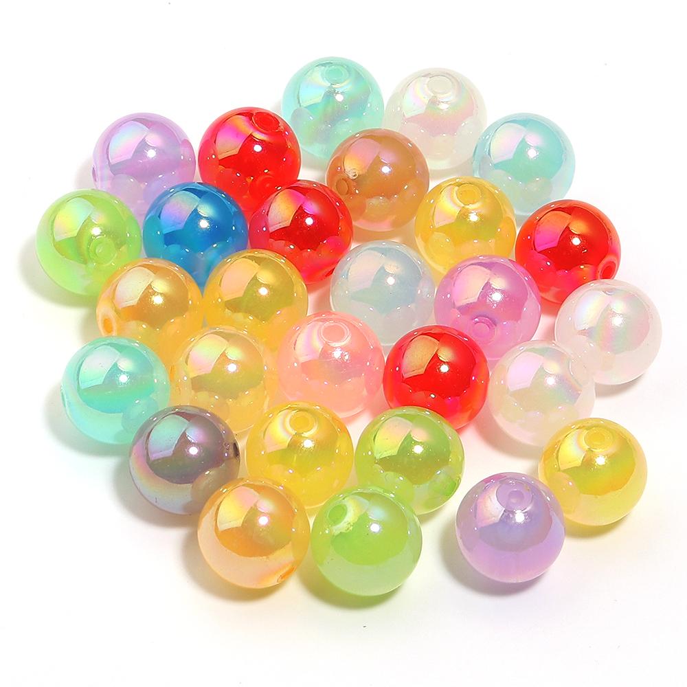 20-100pcs Jelly Color Acrylic Beads Plated Color Round Loose Spacer Beads For Jewelry Making DIY Bracelet Necklace Accessories