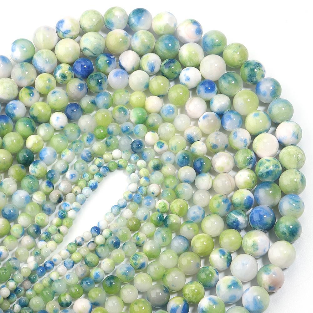 4 6 8 10 12mm Natural Persian Jade Stone Beads Blue Yellow Mixed Round Loose Beads For Jewelry Making DIY Bracelets Necklace