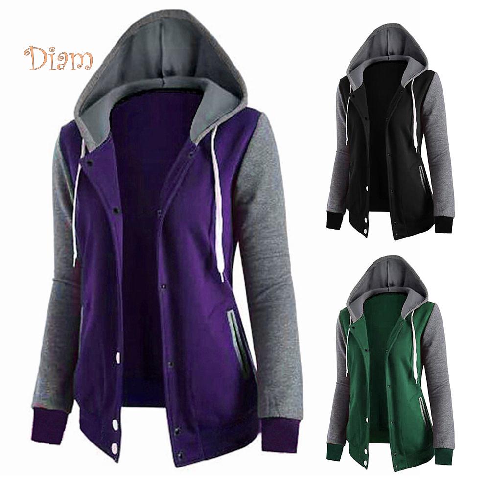 VANA WOMEN's WEAR Winter Color Block Long Sleeve Jacket Button Hooded Drawstring Coat