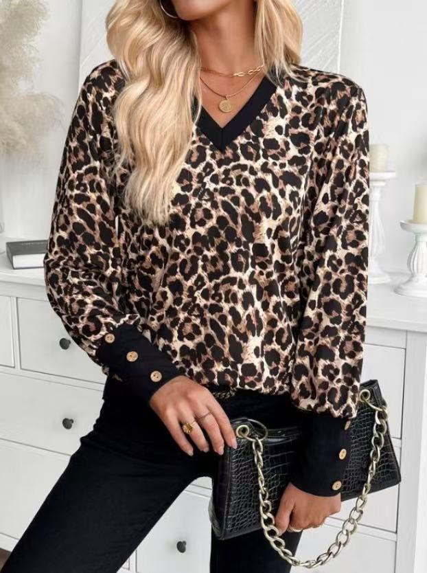 2025 New Spring V-neck Color Block Long Sleeve T-shirt
