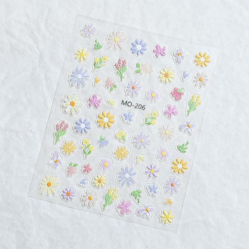 Oil Painting Flower Nail Sticker Embossed Daisy Self-Adhesive Decals Nail Art Decoration Diy Manicure Design