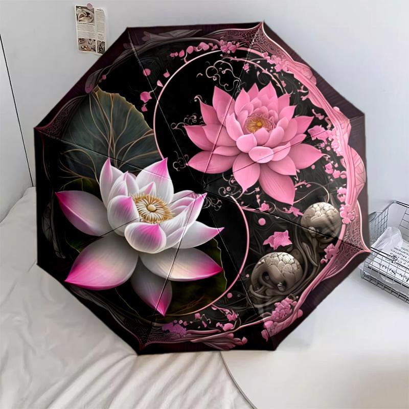 1 PC Automatic Folding Umbrella - Vintage flowers Pattern, Portable & Foldable Design with 8 Ribs, Christmas Birthday Gifts