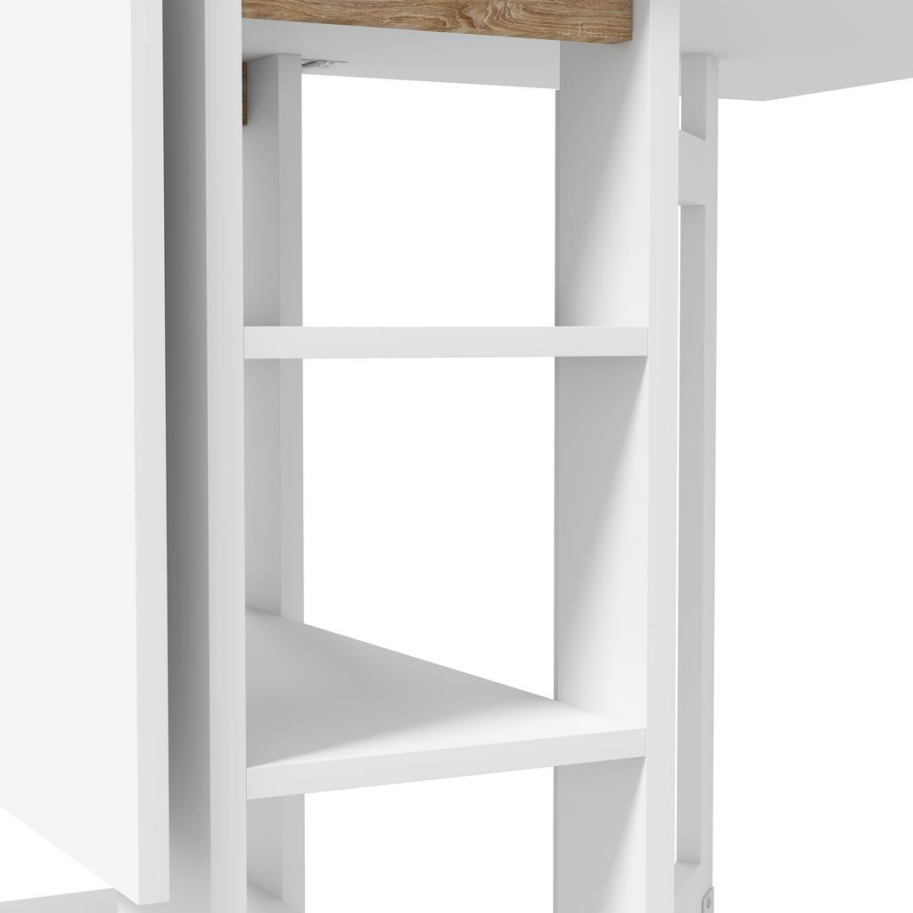 Kitchen table folding removable dining table 3 shelves 2 drop leaves modern design 120 x 60 x 75 cm white