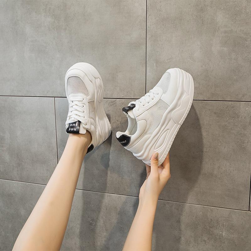3233 leather small size sneakers women's inner height increase color matching dad shoes thick-soled casual mesh white shoes women