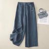 Women's Summer Thin Section of High-waisted Literary Leisure Pants Solid Color Comfortable Drape Feeling Nine-minute Wide-legged Pants