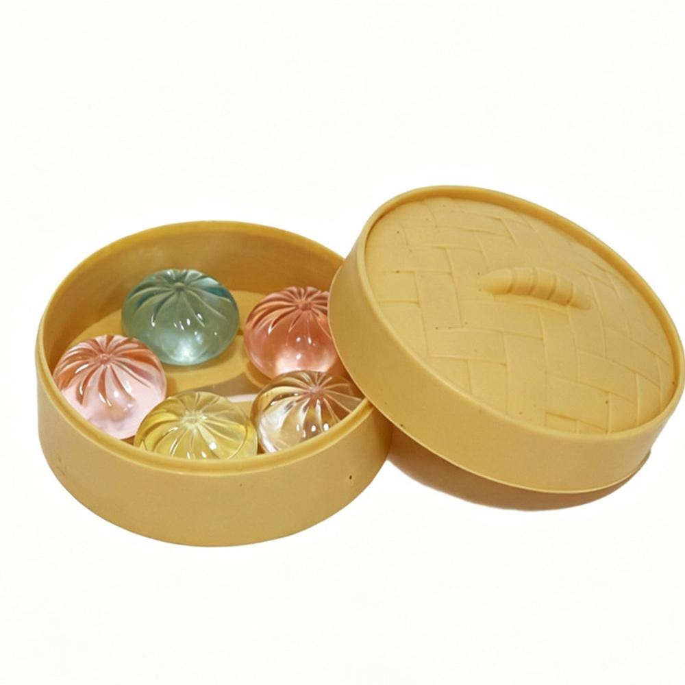 5Pcs Mini Dumplings With Steamer Bun Squeezable Toys Set Soft Stress Relief Crystal Squishy Fidget Sensory Toy Party Favors Gift