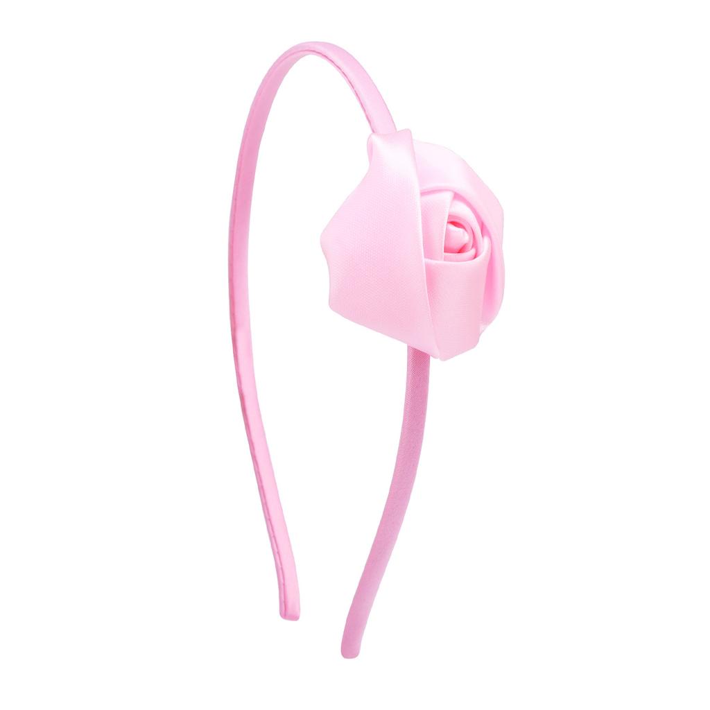 Dziewczęca satynowa opaska na głowę z kwiatem róży w stylu vintage, opaska do włosów, akcesoria do włosów, nakrycie głowy do stroju ślubnego, ręcznie robiony ozdobny element na głowę