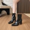 Small Brown High-heeled Short Boots Women's Autumn and Winter Boots 2025 New French Small Ankle Boots Square Head Thick Heel Thin Boots
