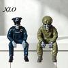 Alternative Home Display Halloween Skeleton Ornament, Policeman/Military Resin Gothic Skull Figurine, Ornaments Dark Style Sitting Pose Sculpture for