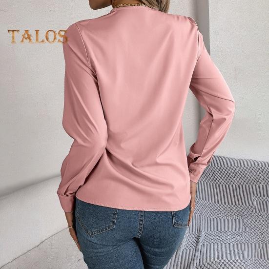 Dámské topy s vrstvami, výstřihem do V a dlouhým rukávem, jednobarevné, volný střih, ležérní topy, prodyšné, pro každodenní nošení