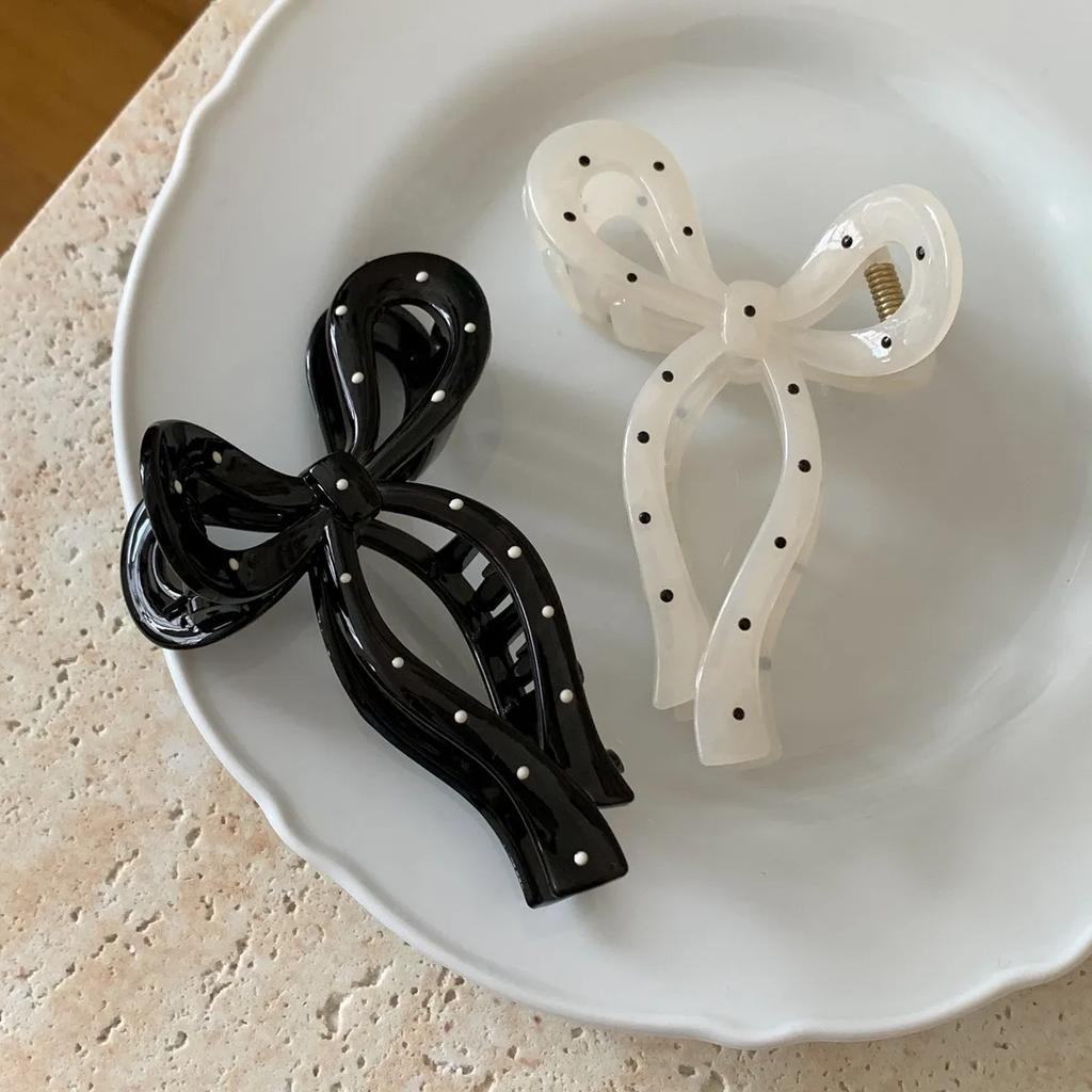 1/2pcs/Set Women's Elegant Sweet Bow Polka Dot Large Hair Claw Clips,For Women's Daily Use,Valentine's Day