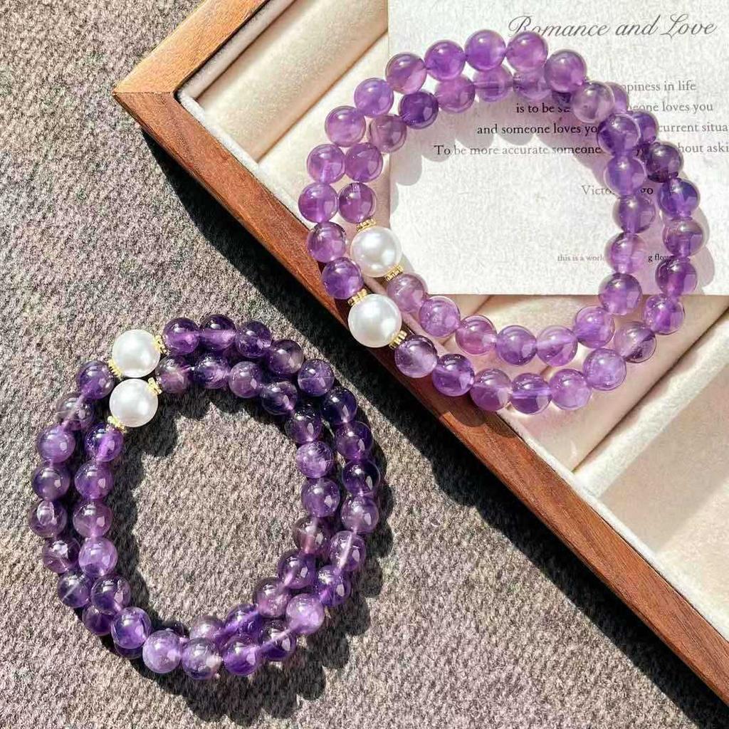 8Mm Retro High Quality Natural Amethyst Multi-Circle Bracelet Bracelet.