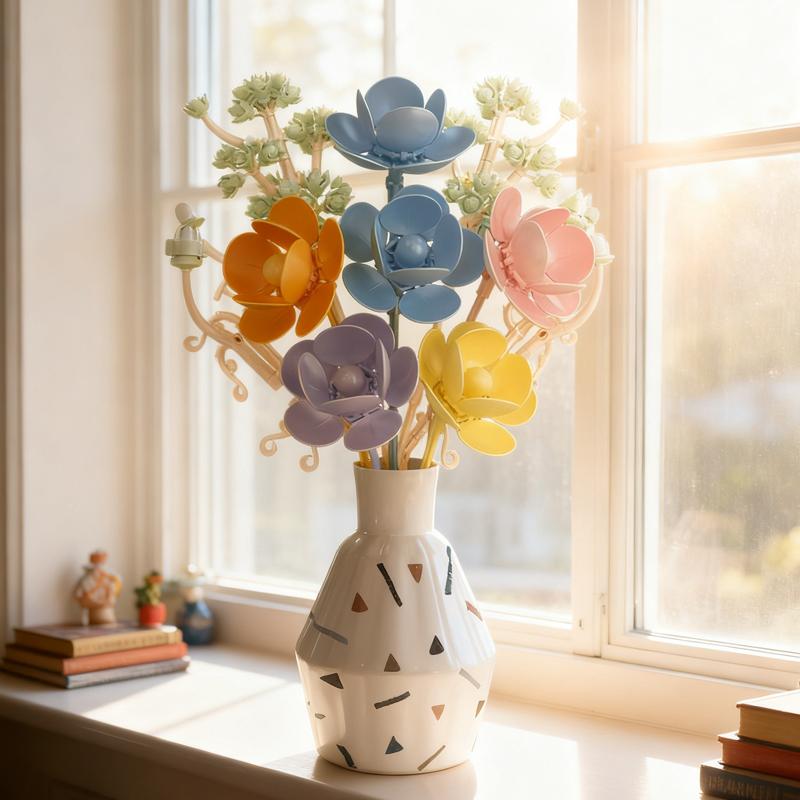 Jessica Chen Unisex Non-Toxic Camellia Bouquet Building Block Everlasting Flower Living Room Decoration Toy Moc Valentine's Day And Christmas Gift
