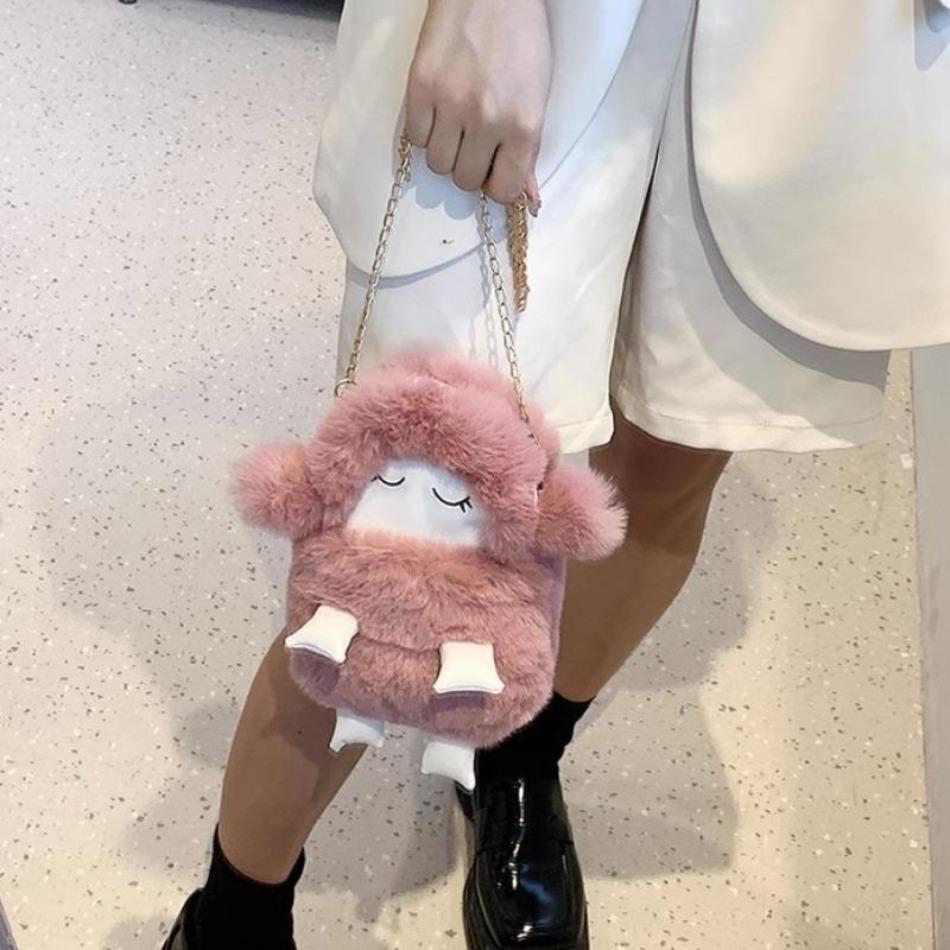 1 buc drăguț miel geantă cu blană portofel zero 2024 nou toamnă și iarnă drăguț jucărie de pluș rucsac lanț crossbody bag