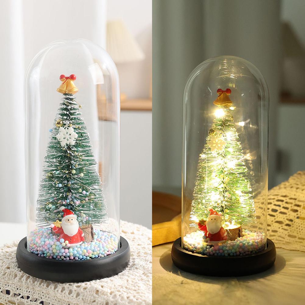 LED Christmas Tree Desktop Decoration Luminous Glass Cover Mini Night Light Desktop Ornament Creative Christmas Gift