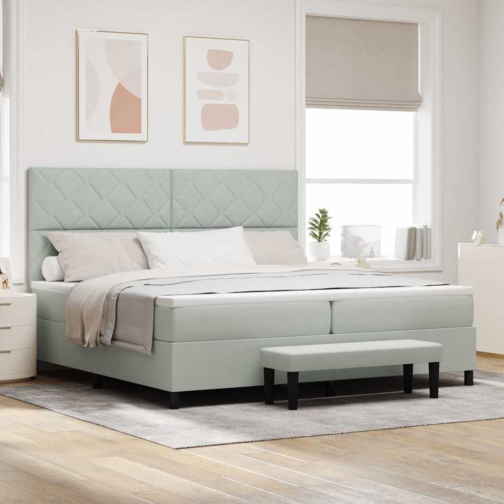 Box Spring Bed with Headboard Light Grey 200 X 200 Cm Velvet