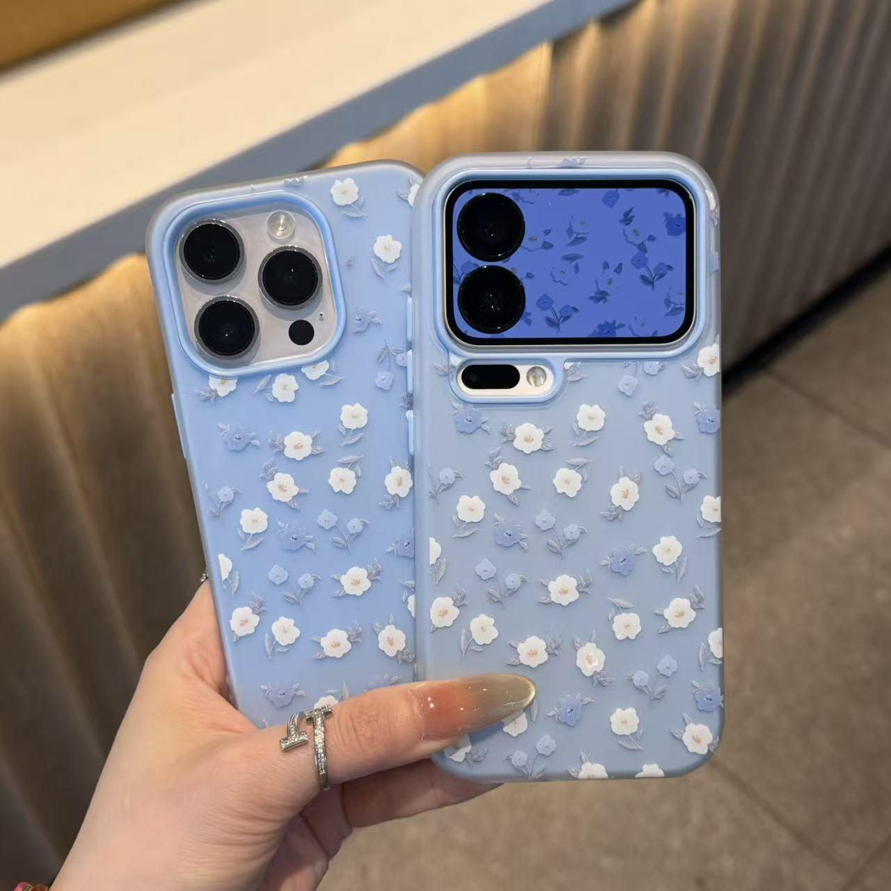 Blue & White Floral Case for iPhone 16/15/14 - Frosted Finish, Fits 17 Pro Max iPhone 17 Pro