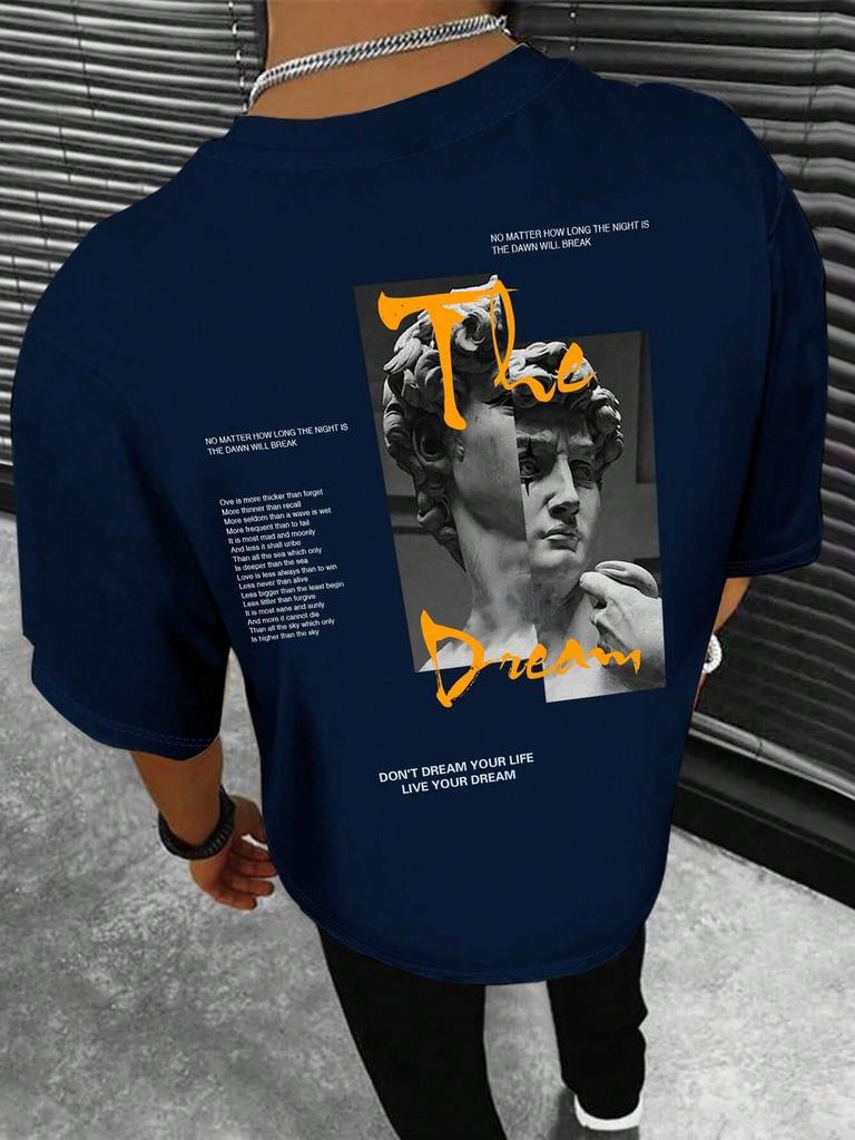 Summer Men's Letter Printed Round Neck T-shirt Street 100% Cotton Loose Breathable Soft Outdoor Holiday Short Sleeve