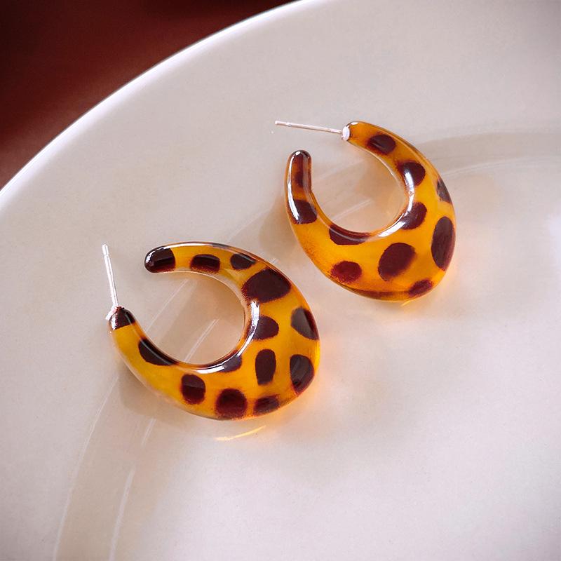 

Европейские ретро серьги-пусеты с серебристой дугой и леопардовым принтом - Высококлассный нишевый универсальный дизайн для женщин