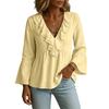 Women's Color V-Neck Ruffled Cotton-Linen Top for Casual Everyday Wear