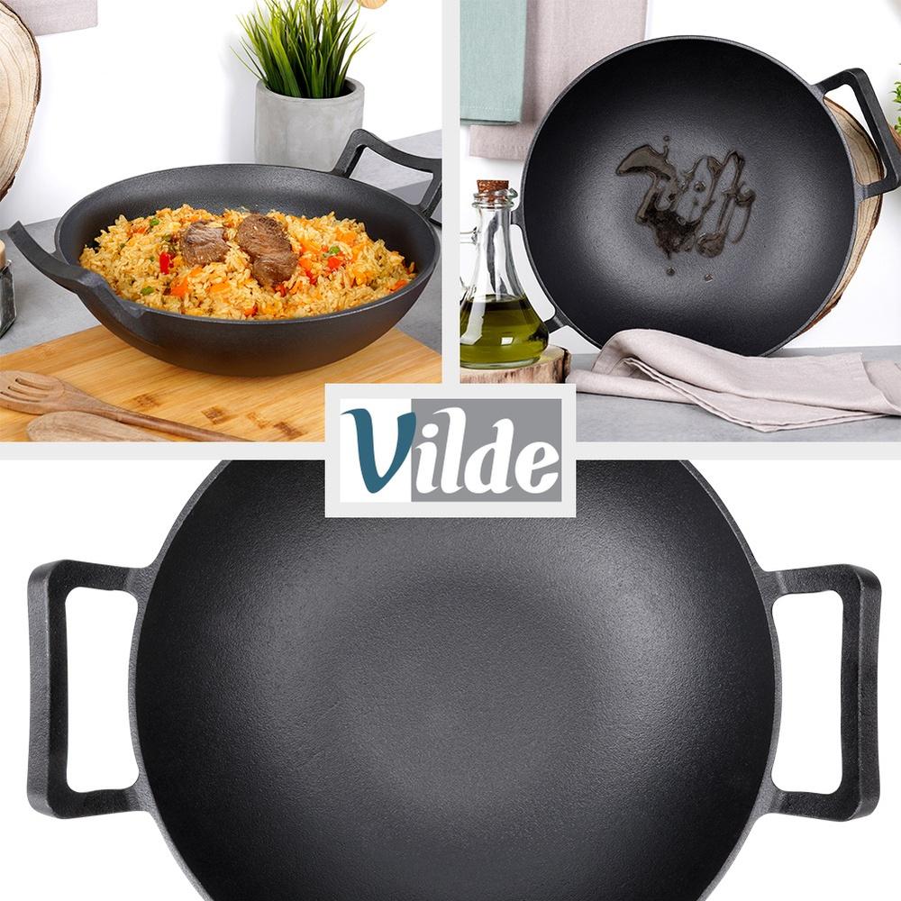Wok in Ghisa Padella Profonda per Friggere e Stufare Piatti Asiatici 32 Cm