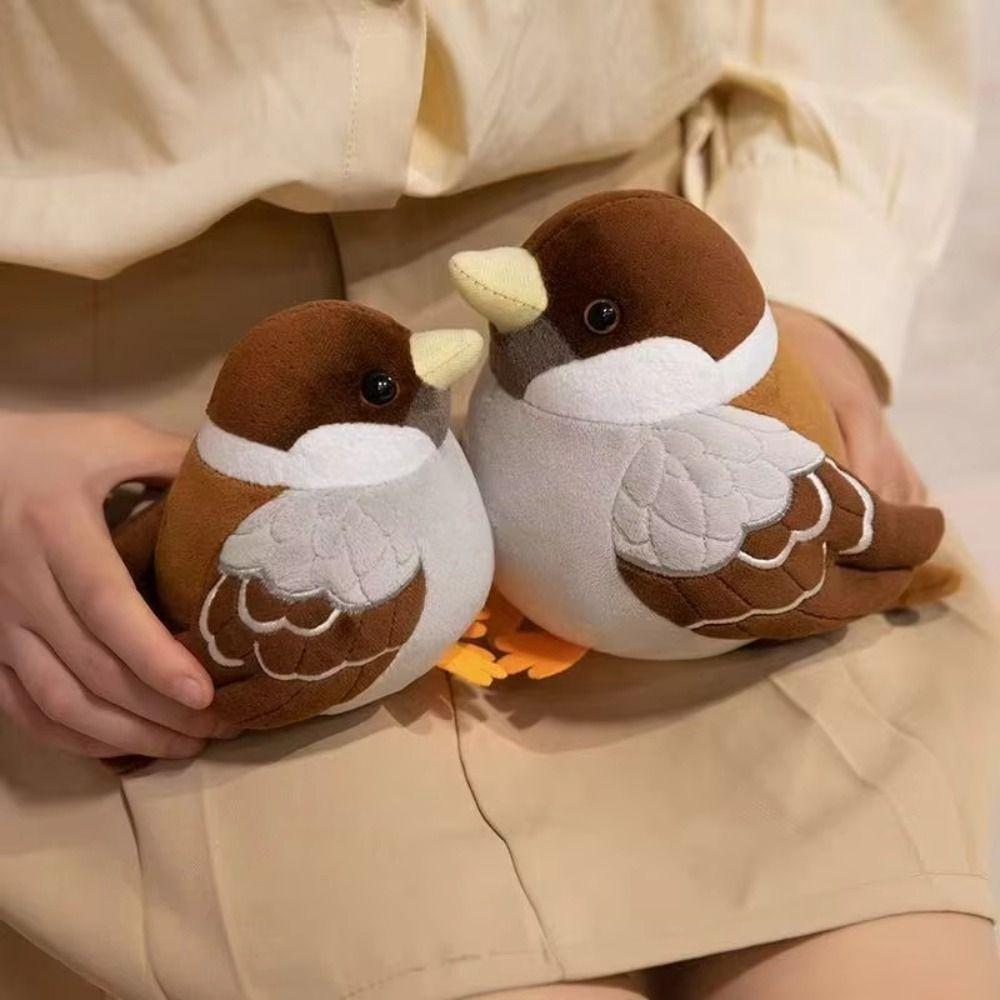 Realistic Soft Stuffed Bird Doll Chubby Round Simulation Sparrow Doll  Office Companion