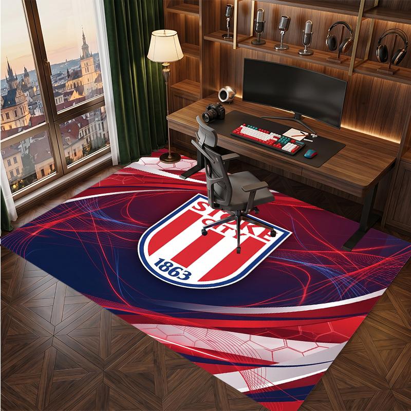 Stoke City Football Print Crystal Velvet Rug, Comfortable Water Absorbent Non Slip Indoor Floor Carpet