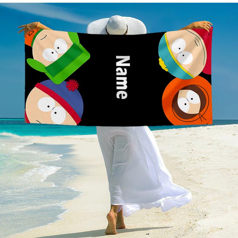 Custom Name Ultra-Soft Beach Towel with South Park Theme,Ideal for Pool - Camping, Diving - Perfect Travel Essential, Vibrant Beach Towel.
