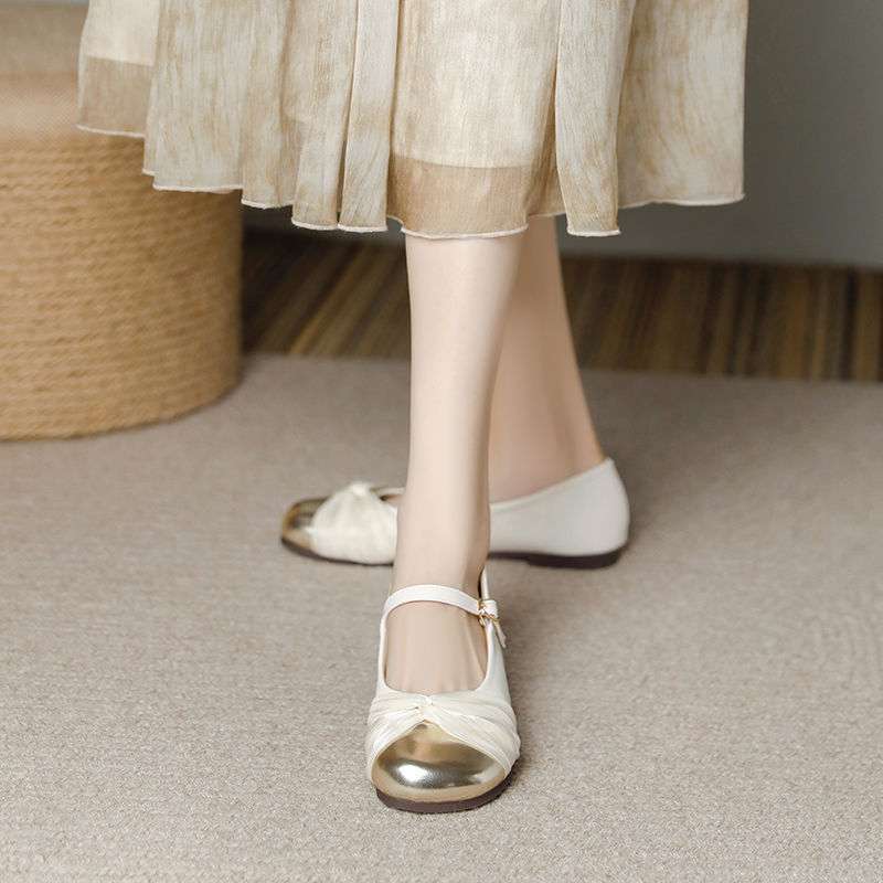 Round Head Pregnant Women Single Shoes Women's 2025 Spring and Summer New Niche Design Flat-bottomed French Ladyshoes Lightweight Grandma Shoes