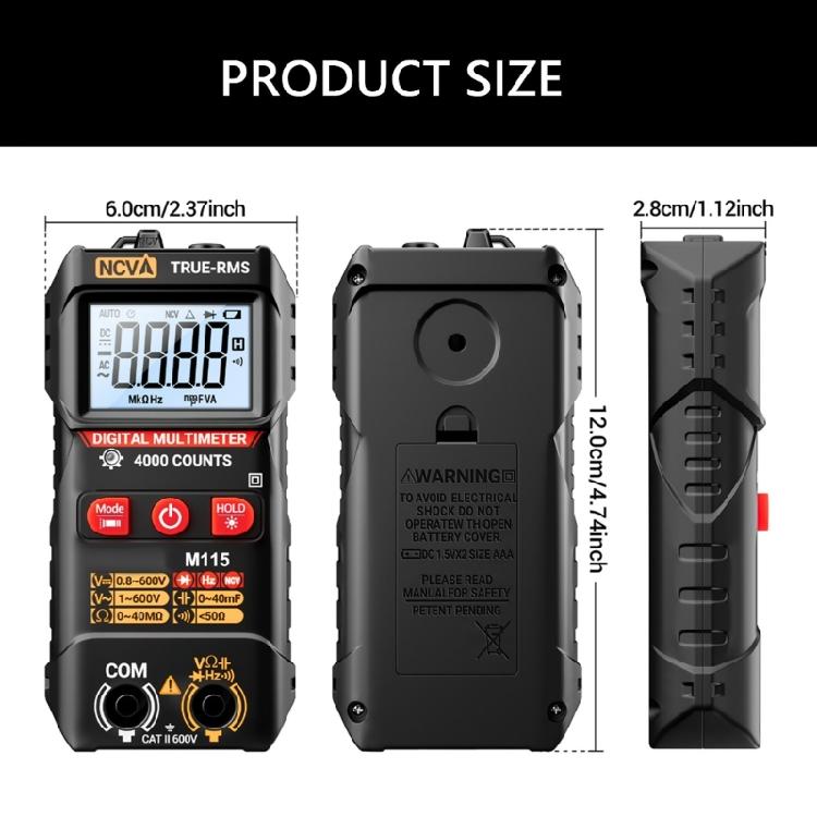 M115 Digital Multimeter Voltage Tester 4000 Counts Multifunction NCV Capacitance Diode Resistance Testing Tool