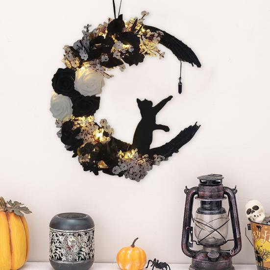 

Yousheng Хэллоуин Гирлянда Цветок Луна Кошка Хэллоуин Домашнее украшение Подвеска Многоразовый Подвесной Венок для Входной Двери Стены Камин