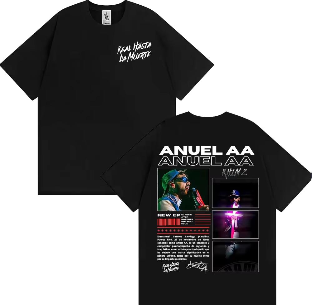 Rapper Anuel AA Rhlm 2 Album Tour Tshirts 2026 Spring Summer Fashion Hip Hop Luxury Casual Vintage Short Sleeve Top Unisex