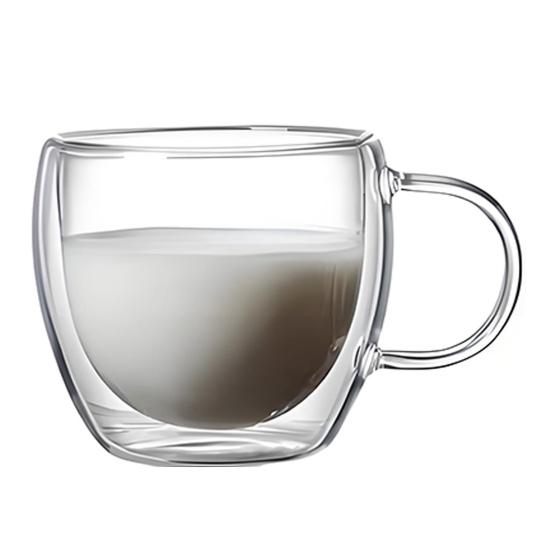 Double Wall Glass Tumbler with Handle Heat-Resistant Insulated Glass Mugs for Coffee Tea Milk 12oz Transparent Drink Cup for Home Office Use