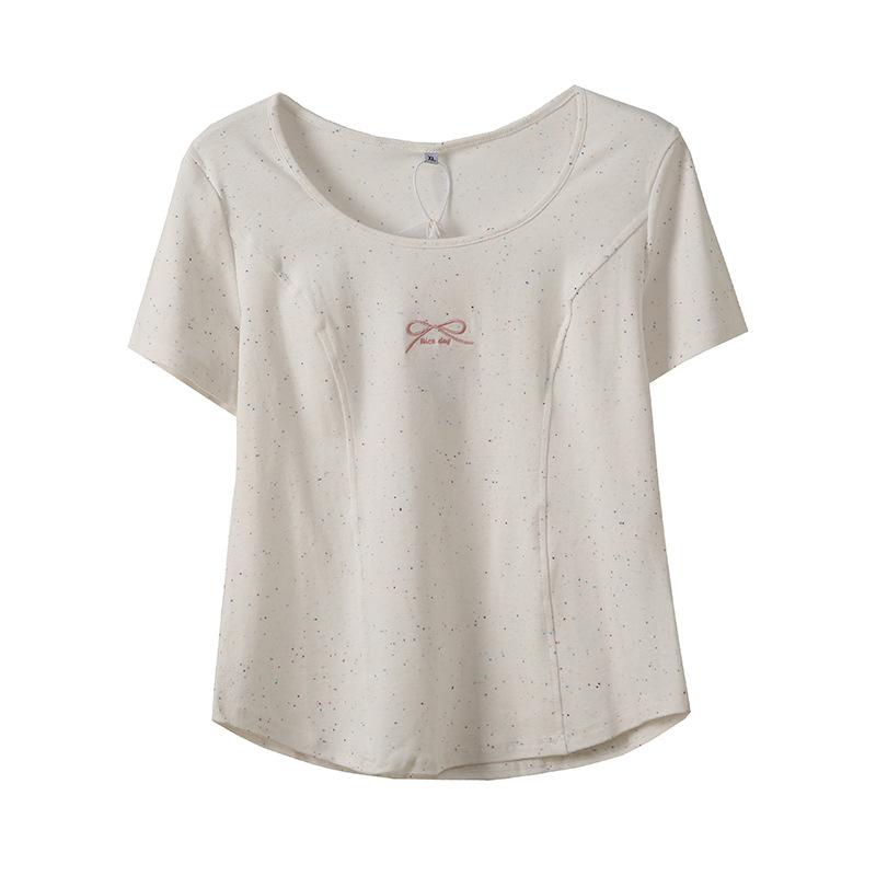 Age reduction color point small embroidery short-sleeved T-shirt summer new large size women's clothing pullover versatile top 252441