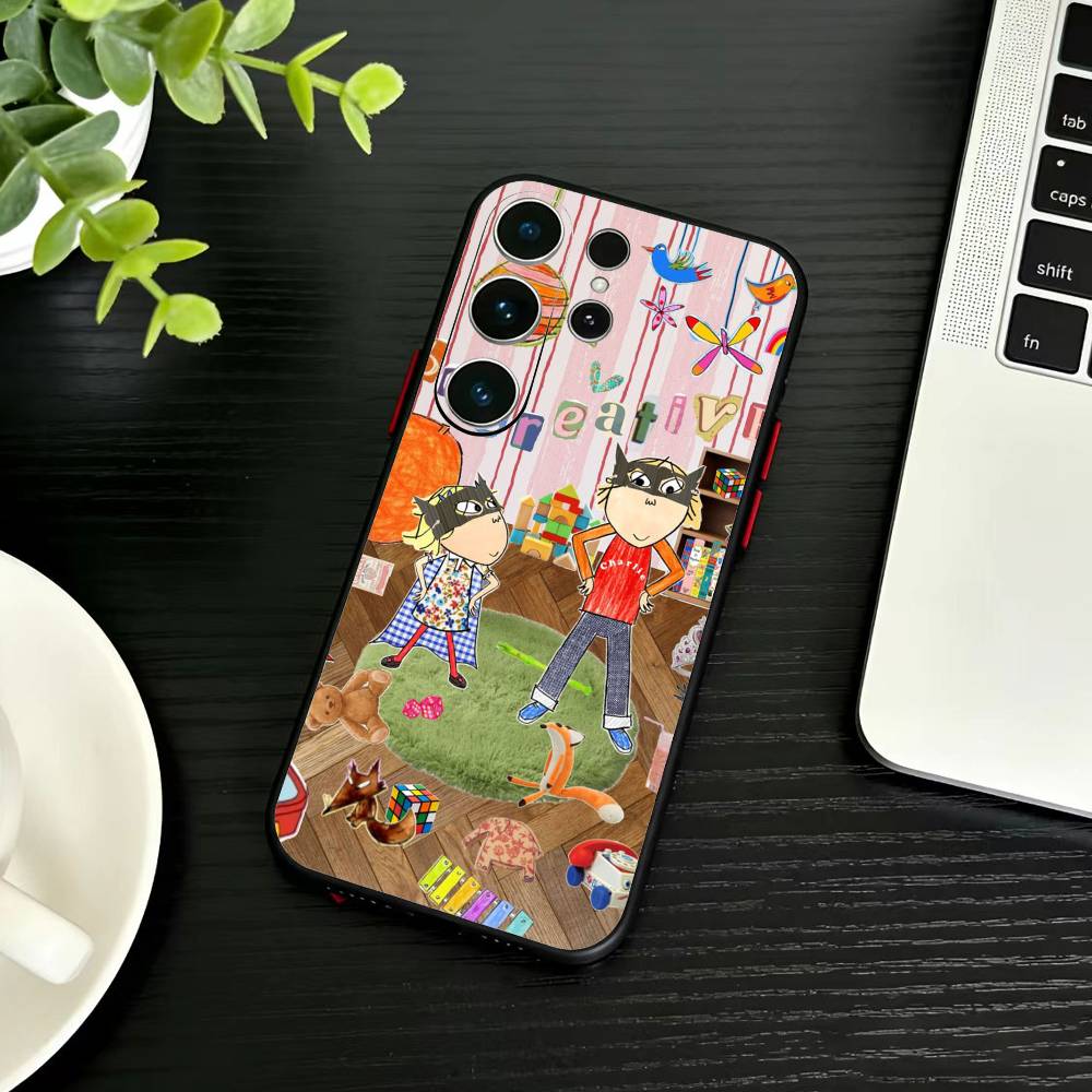

L-Cutting-Fabric Charlie and Lola Cartoon Phone Case For Samsung S26,S25,S24,S23,S22,S21,S20,Ultra,Plus,FE Black Soft Cover Samsung S20plus5G