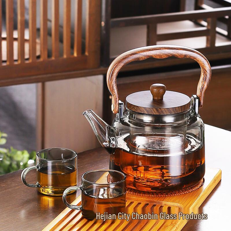 Shangqi High Borosilicate Glass Tea Kettle with Wooden Lid