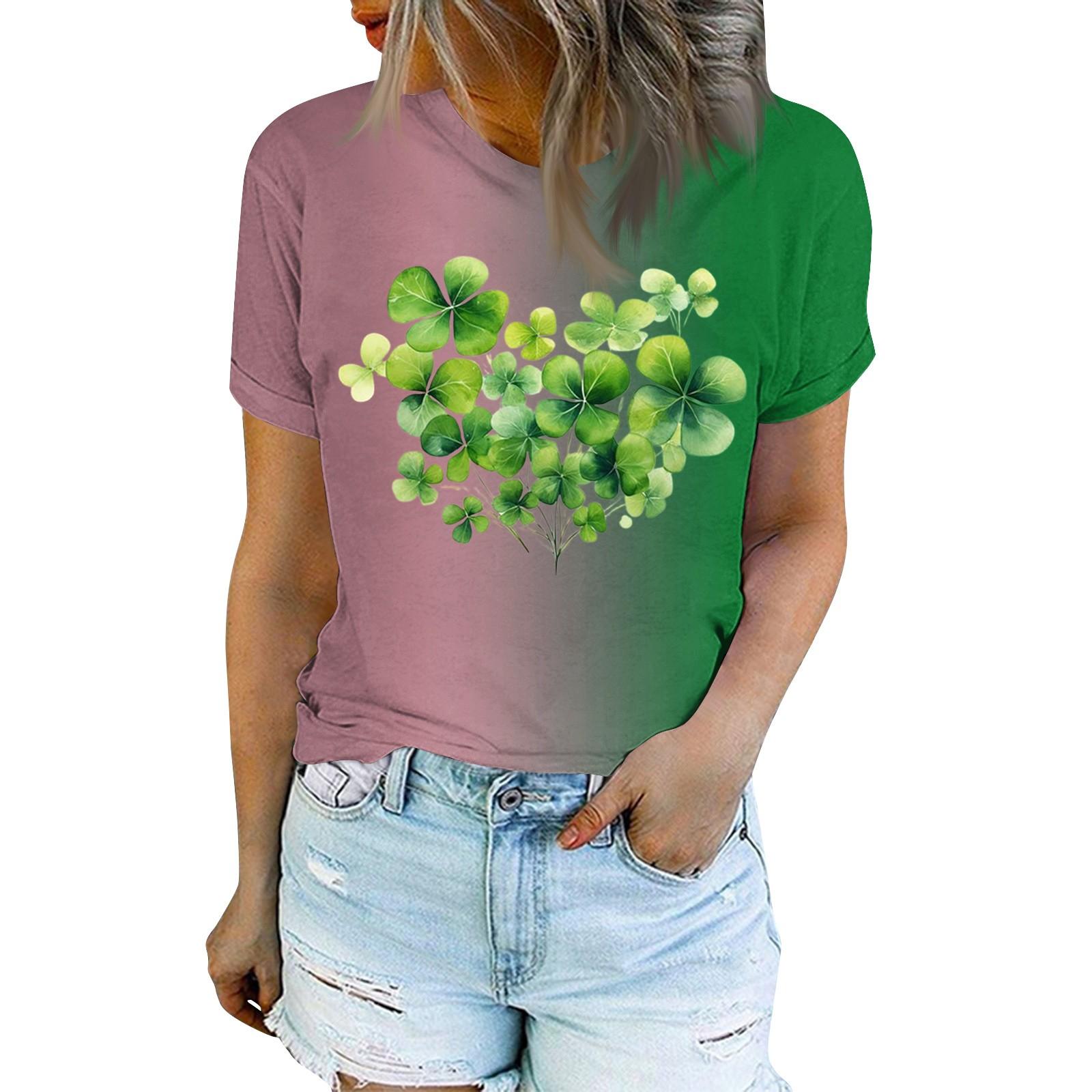 

Женская модная повседневная футболка с круглым вырезом и коротким рукавом с принтом, топ L