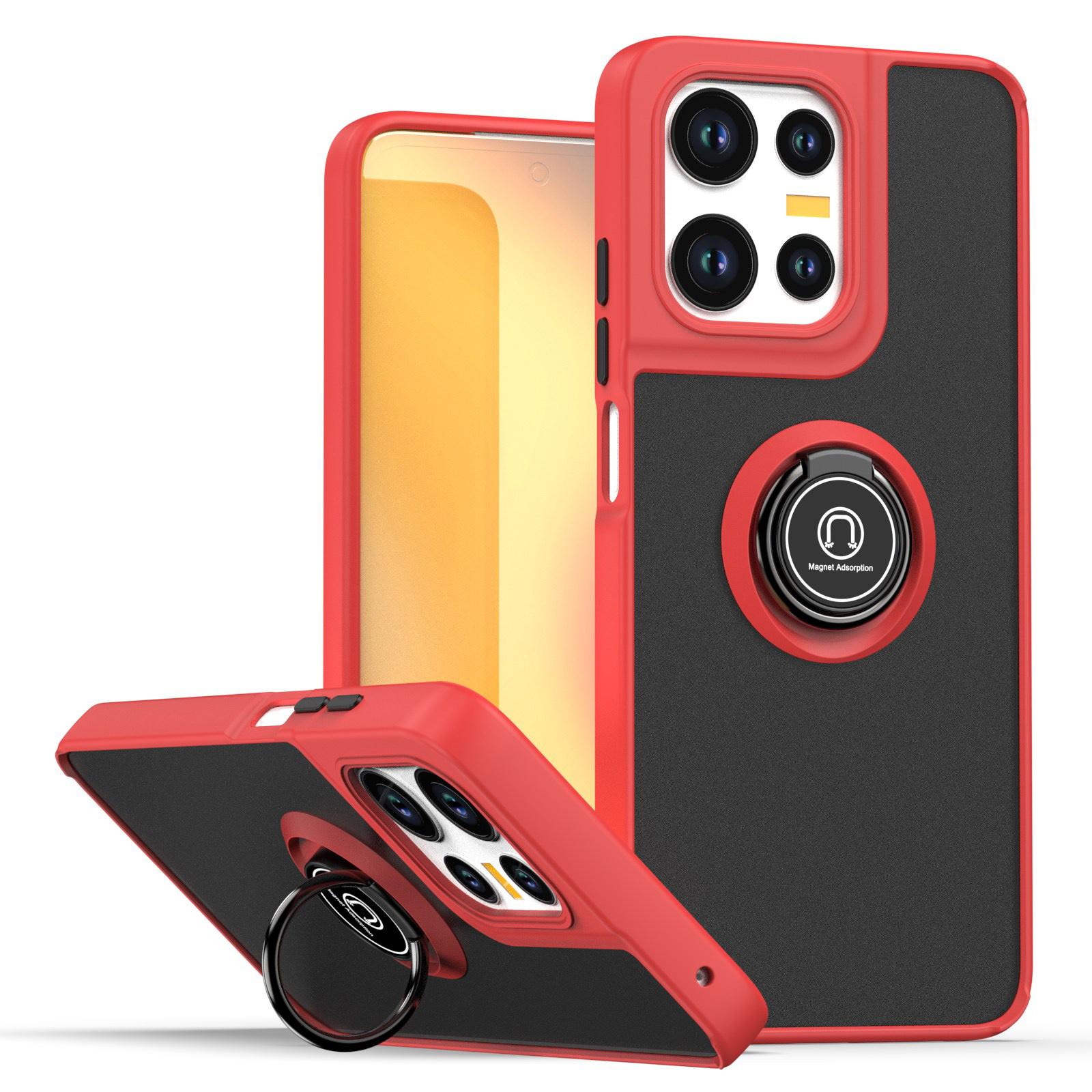 

Противоударный матовый чехол-броня для телефона Motorola Moto G75 5G с магнитной подставкой-кольцом, жесткая задняя крышка из ПК Moto G75 5G красный