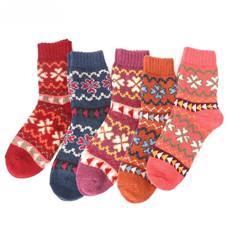5 Paia Calzini di Lana Vintage Invernali Caldi Calzini di Lana per Donna / Uomo Morbidi Comodi Calzini Calzini Spessi per Stivali