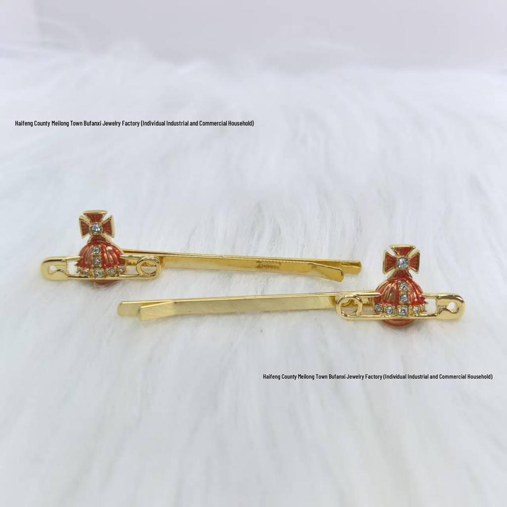 Empress Dowager Saturn Rhinestone Hair Clip: Classic Resin Planet Accessory