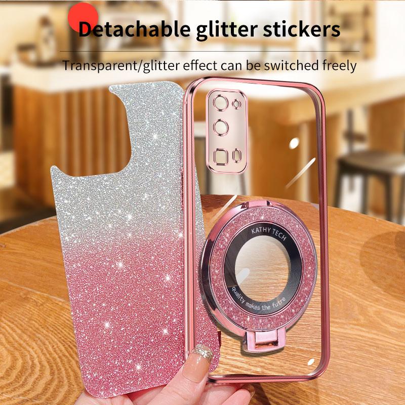 Bling Ring Holder Detachable Glitter Sticker Chromed TPU Case With Stand For Honor 30 Pro 30S 30Lite