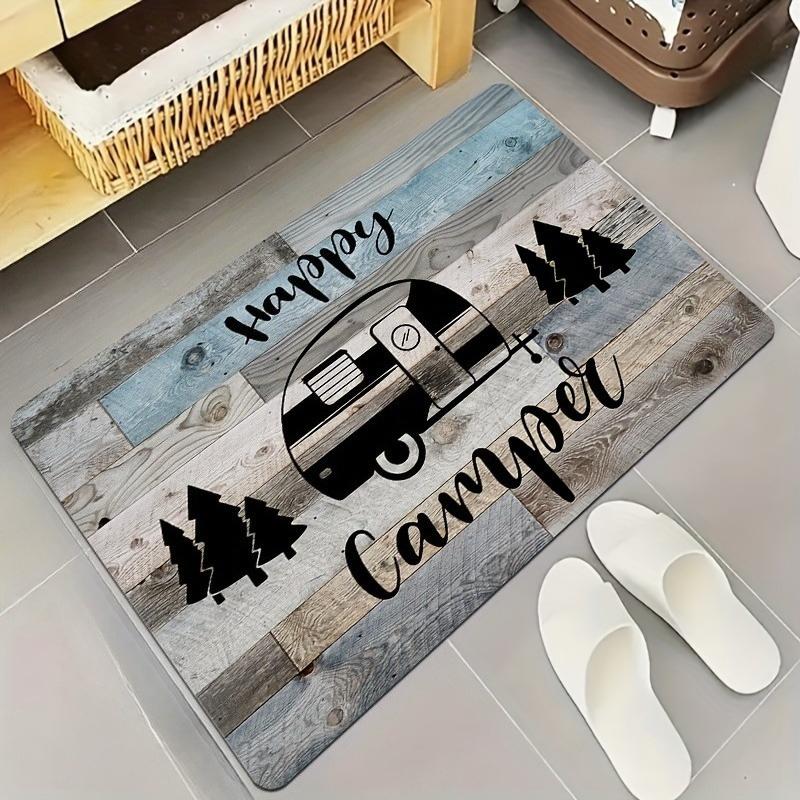 Joyful Camping Car Design Door Mat Cartoon Style NonSlip Entrance Rug for Living Room Bedroom Nursery Garden Balcony Sunroom
