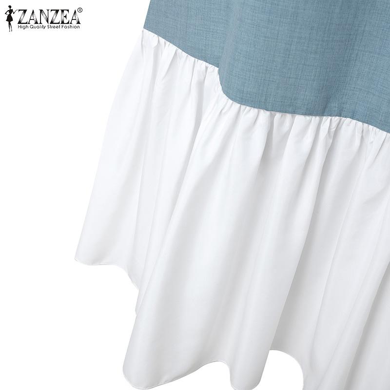 ZANZEA Damska swobodna, letnia sukienka bez rękawów z okrągłym dekoltem